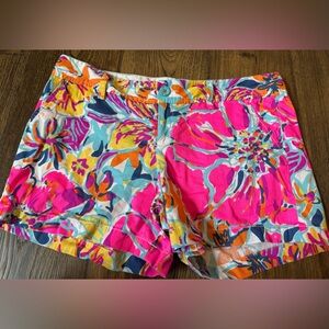 Lilly Pulitzer Pink and Blue Shorts Vibrant Floral Design